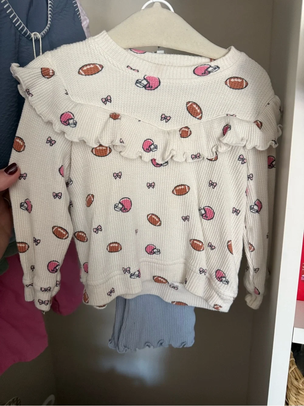 UGC Angel Dear Football & Bows Ruffle Waffle Top & Waffle Flare Pant 6-12M